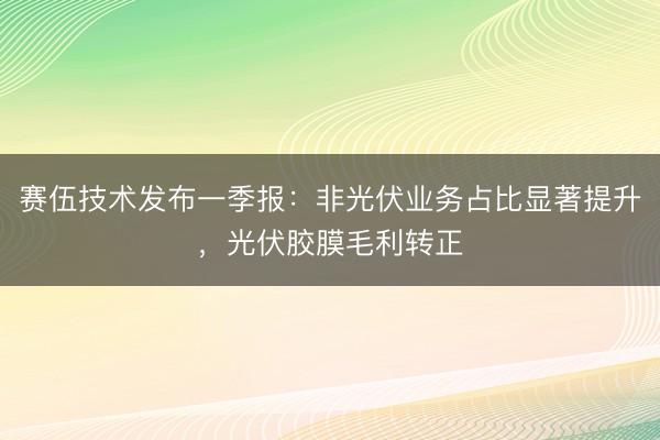 赛伍技术发布一季报：非光伏业务占比显著提升，光伏胶膜毛利转正