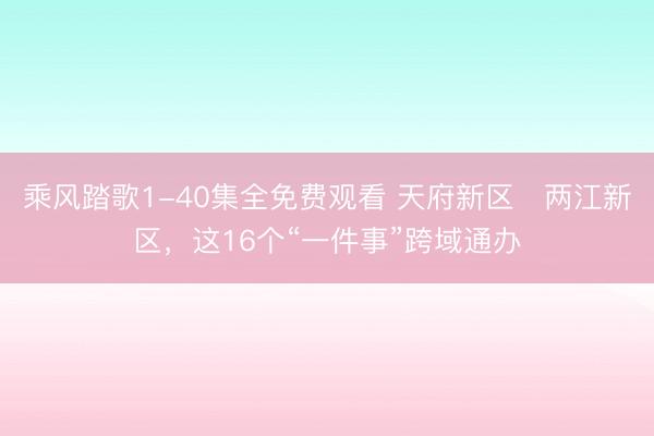 乘风踏歌1-40集全免费观看 天府新区⇌两江新区，这16个“一件事”跨域通办