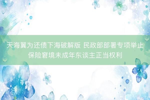 天海翼为还债下海破解版 民政部部署专项举止保险窘境未成年东谈主正当权利