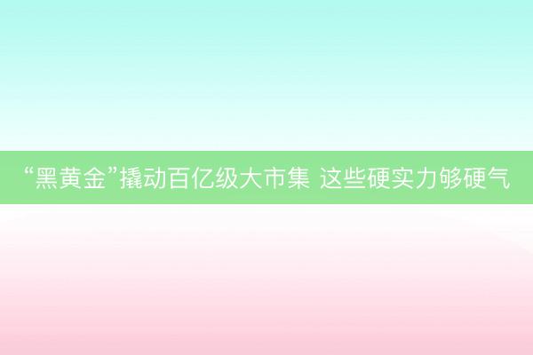 “黑黄金”撬动百亿级大市集 这些硬实力够硬气